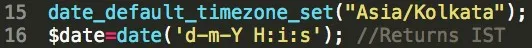 Screenshot of PHP logging time zone code