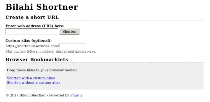 Screenshot: Mercenary.Amanda URL shortener “Powered by Phurl 2” on shortenurlservices.com