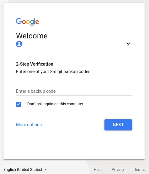 Screenshot of a phishing page to steal two-factor backup codes of targeted Google Accounts