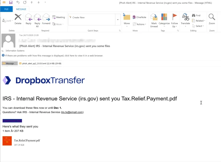 Fig. 2 IRS Phishing Email