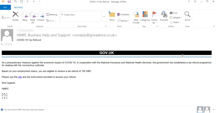 Fig. 1 HMRC Phishing Lure