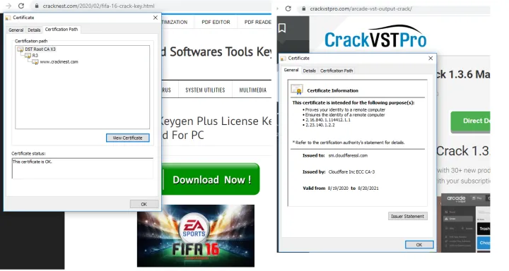 Figure 3: Intermediate private domain pages hosted over HTTPS