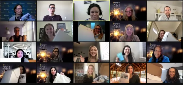 Above: Members of the Marketing, Branding, and Communications Team participate in a virtual team-building volunteer event