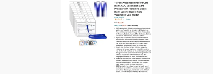 An example of counterfeit CDC vaccine cards sold on Amazon.