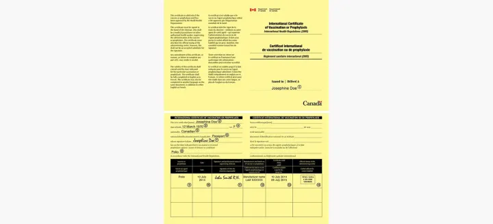 Figure 1: WHO "Yellow Card" – a simple paper form with hand-written signatures for vaccination status. The paper is tough and yellow, thus earning it the nickname. 