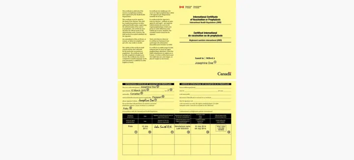 Figure 1: WHO "Yellow Card" – a simple paper form with hand-written signatures for vaccination status. The paper is tough and yellow, thus earning it the nickname.