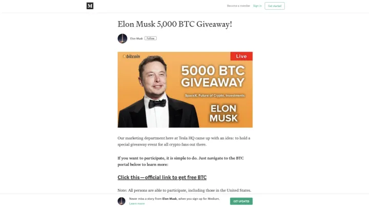 Figure 2 - Fake Elon Musk Giveaway Scam