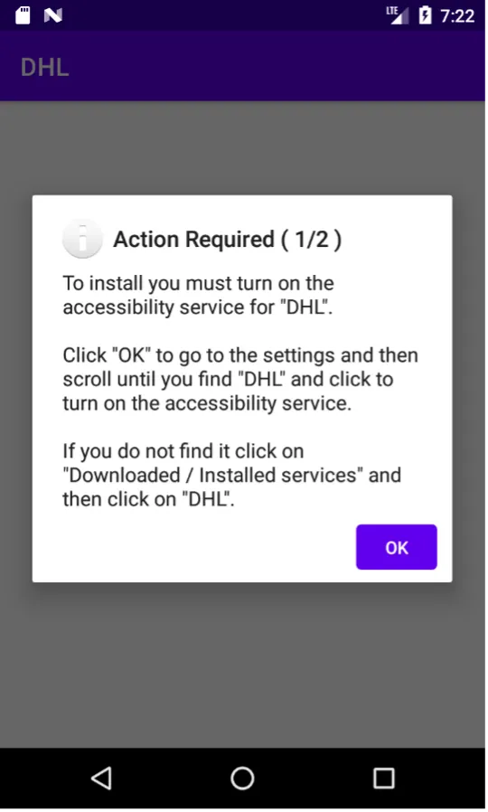 Screenshots here show the app prompting the user to enable the “Accessibility Service” and its respective setting screen.