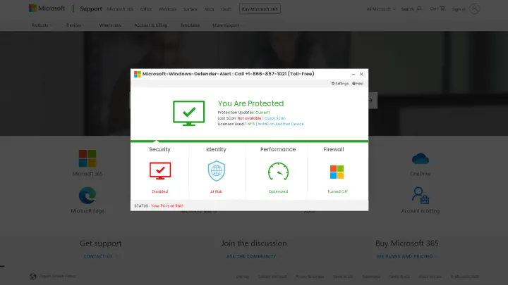 This image is an example of a Microsoft-themed tech support scam phishing lure.