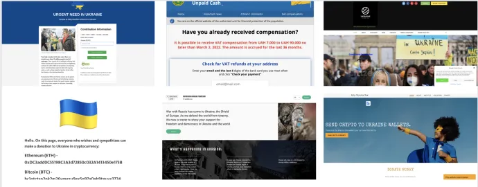 Caption: Here are several variations of Ukraine-crisis themed phishing and crypto charity scams.